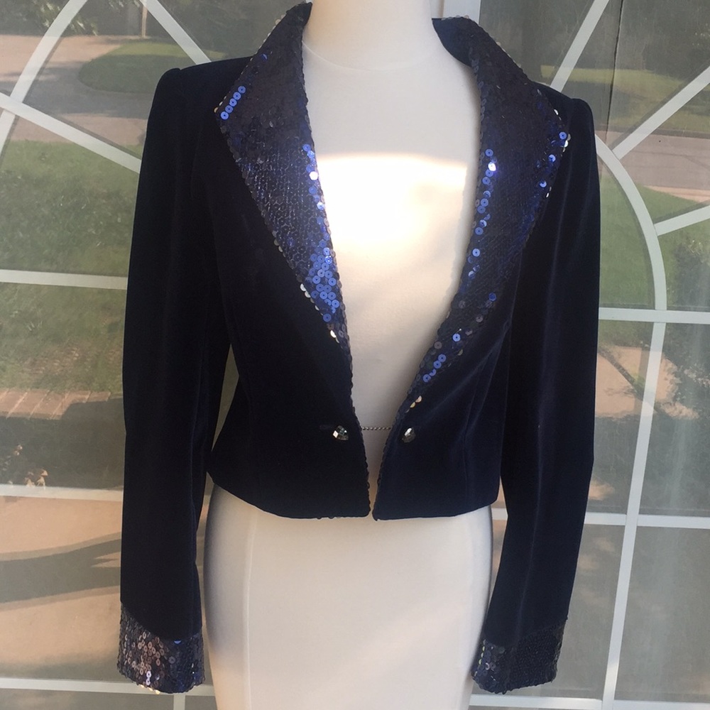 Louis Feraud velvet navy blue jacket with sequence - Picture 2 of 6